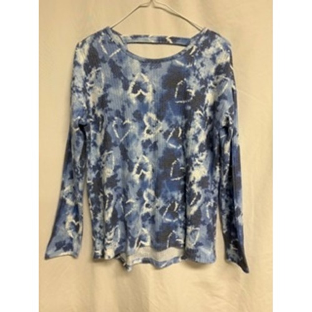 Childrens Place Girls Blue Tie Dye Heart Waffle Knit Cut Out Back Top Size 16